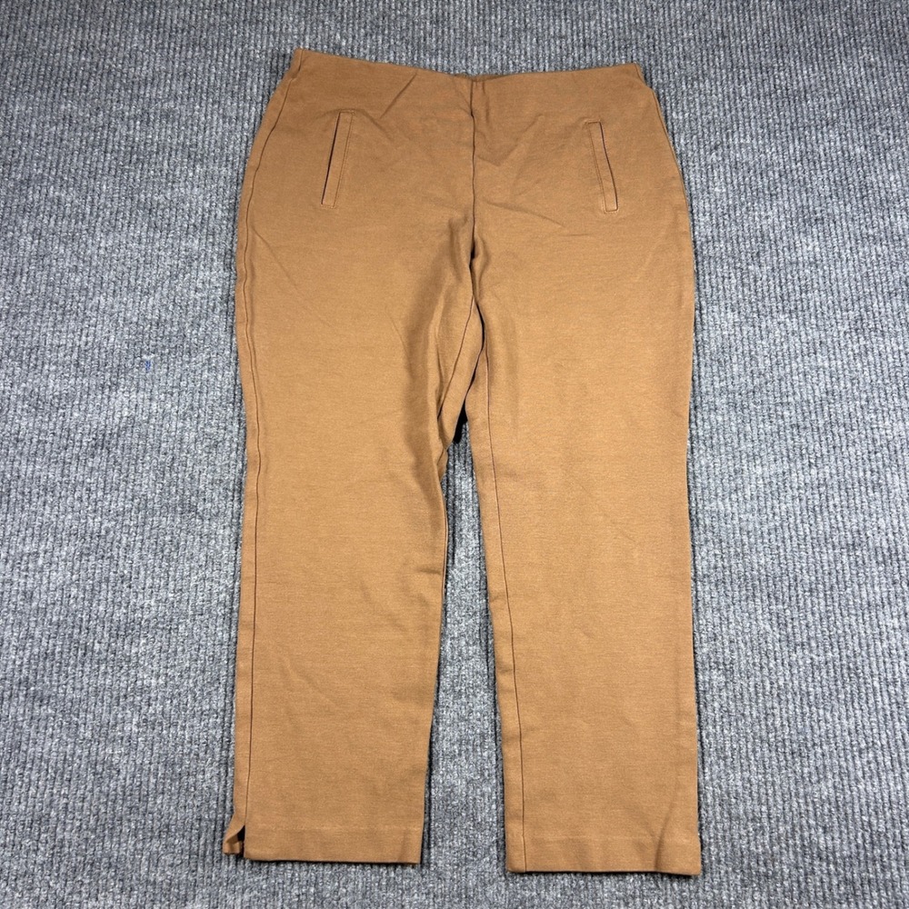 Chico's Pants Women M Brown Ankle Length Pull On Stretch Slit Hem